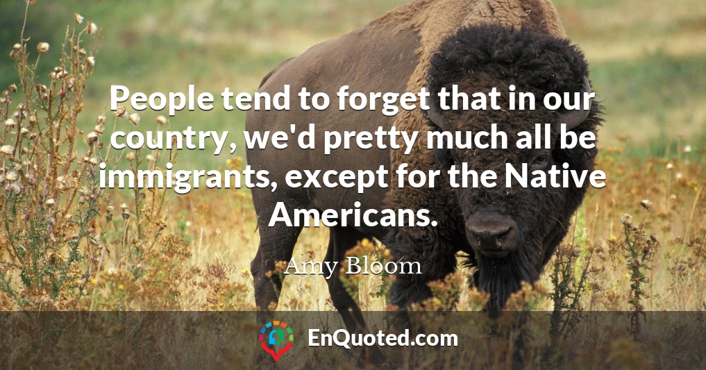 People tend to forget that in our country, we'd pretty much all be immigrants, except for the Native Americans.