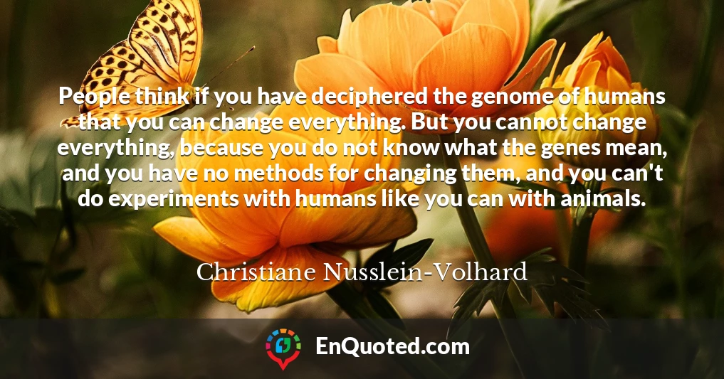People think if you have deciphered the genome of humans that you can change everything. But you cannot change everything, because you do not know what the genes mean, and you have no methods for changing them, and you can't do experiments with humans like you can with animals.