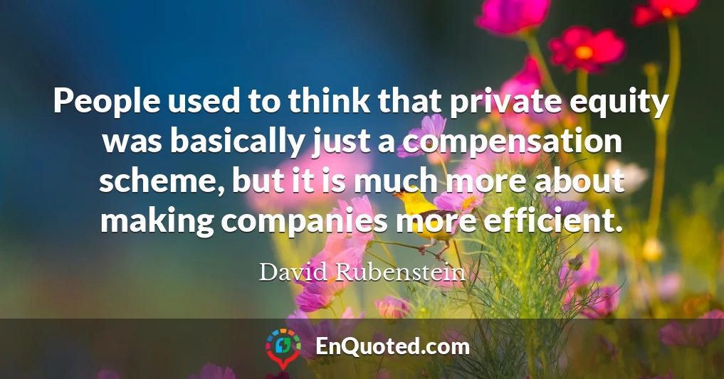 People used to think that private equity was basically just a compensation scheme, but it is much more about making companies more efficient.