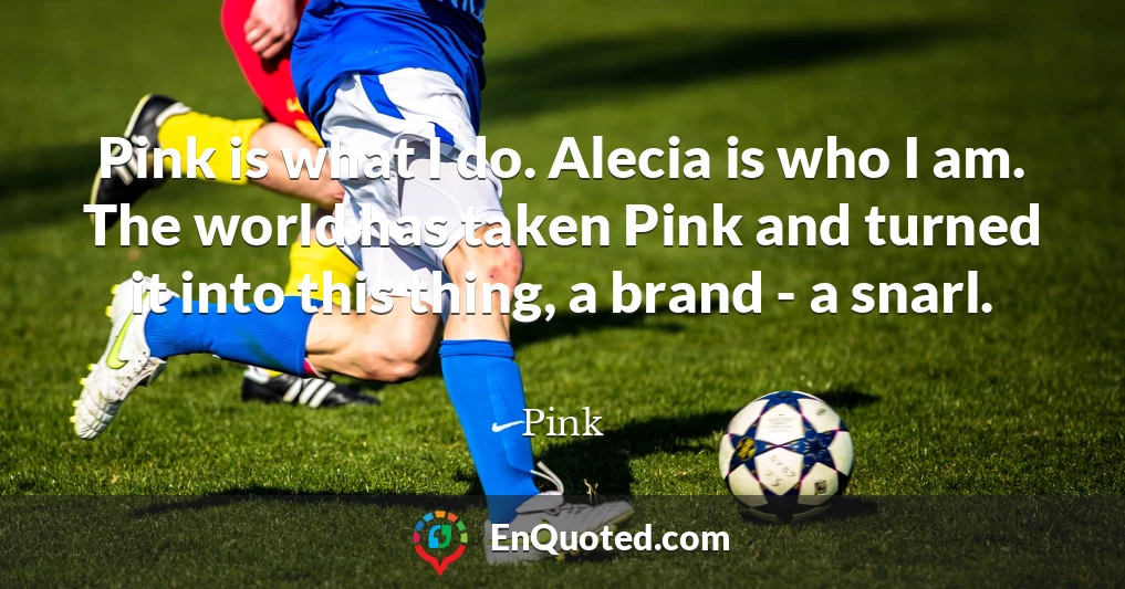 Pink is what I do. Alecia is who I am. The world has taken Pink and turned it into this thing, a brand - a snarl.