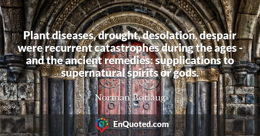 Plant diseases, drought, desolation, despair were recurrent catastrophes during the ages - and the ancient remedies: supplications to supernatural spirits or gods.
