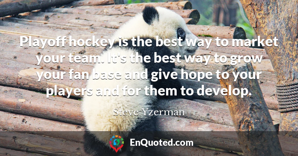 Playoff hockey is the best way to market your team. It's the best way to grow your fan base and give hope to your players and for them to develop.