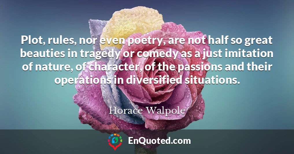 Plot, rules, nor even poetry, are not half so great beauties in tragedy or comedy as a just imitation of nature, of character, of the passions and their operations in diversified situations.
