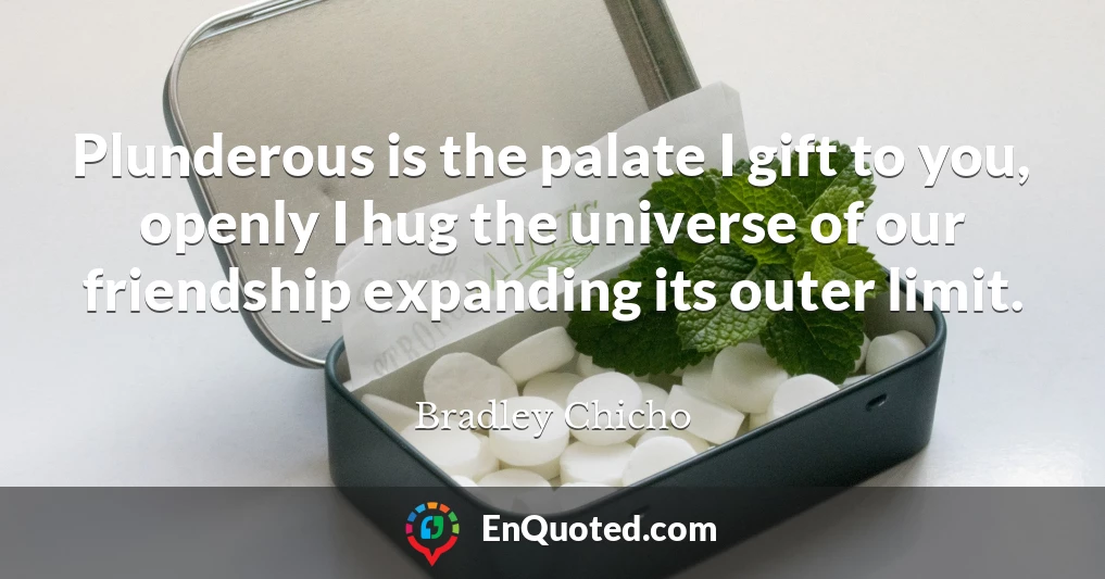 Plunderous is the palate I gift to you, openly I hug the universe of our friendship expanding its outer limit.