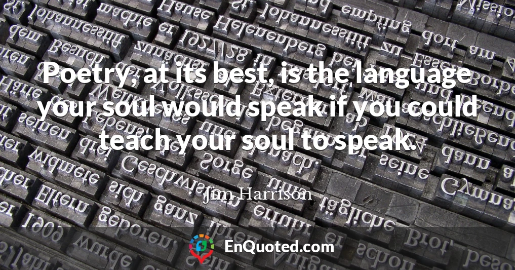 Poetry, at its best, is the language your soul would speak if you could teach your soul to speak.