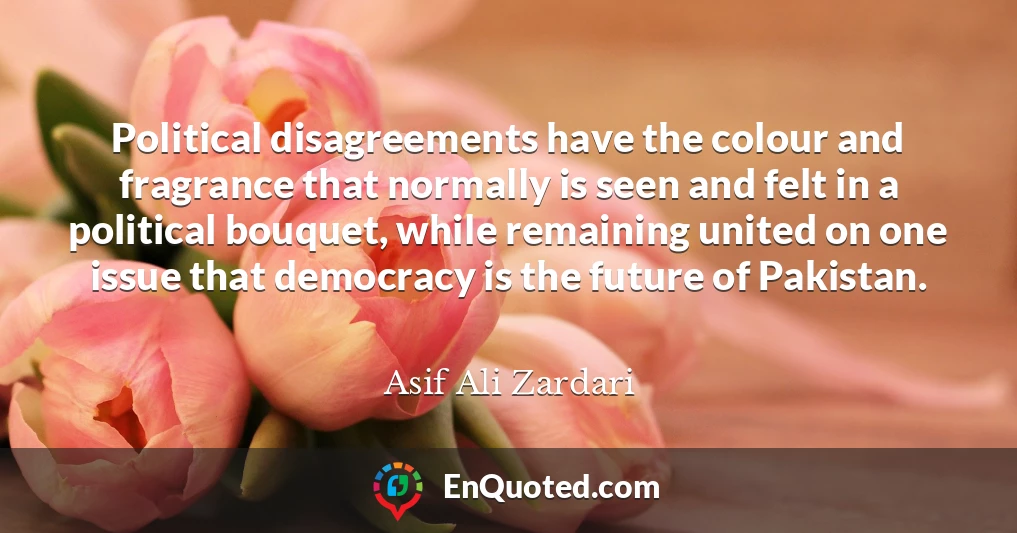 Political disagreements have the colour and fragrance that normally is seen and felt in a political bouquet, while remaining united on one issue that democracy is the future of Pakistan.