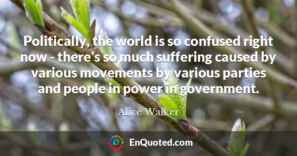 Politically, the world is so confused right now - there's so much suffering caused by various movements by various parties and people in power in government.