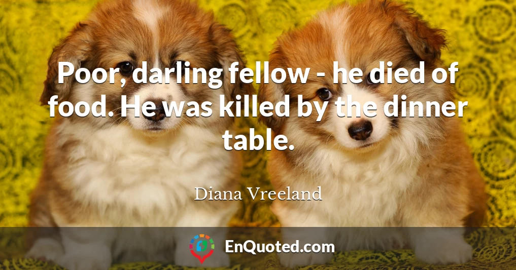 Poor, darling fellow - he died of food. He was killed by the dinner table.