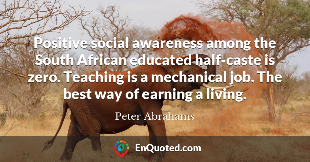 Positive social awareness among the South African educated half-caste is zero. Teaching is a mechanical job. The best way of earning a living.