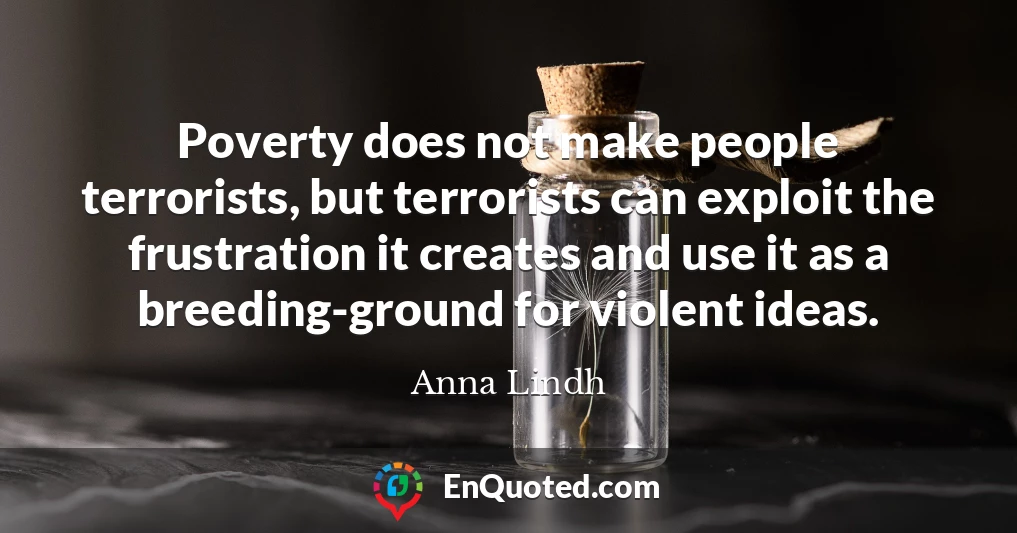 Poverty does not make people terrorists, but terrorists can exploit the frustration it creates and use it as a breeding-ground for violent ideas.