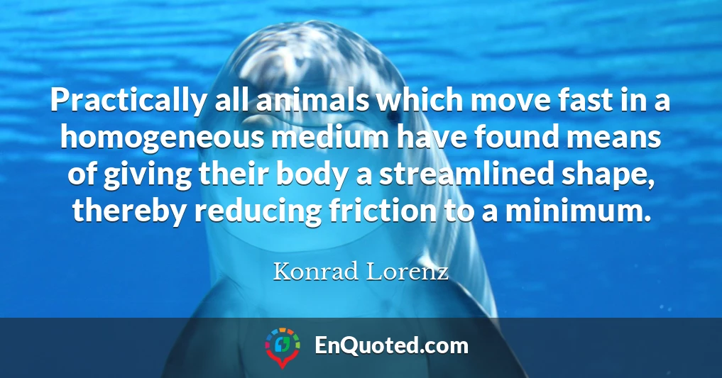 Practically all animals which move fast in a homogeneous medium have found means of giving their body a streamlined shape, thereby reducing friction to a minimum.