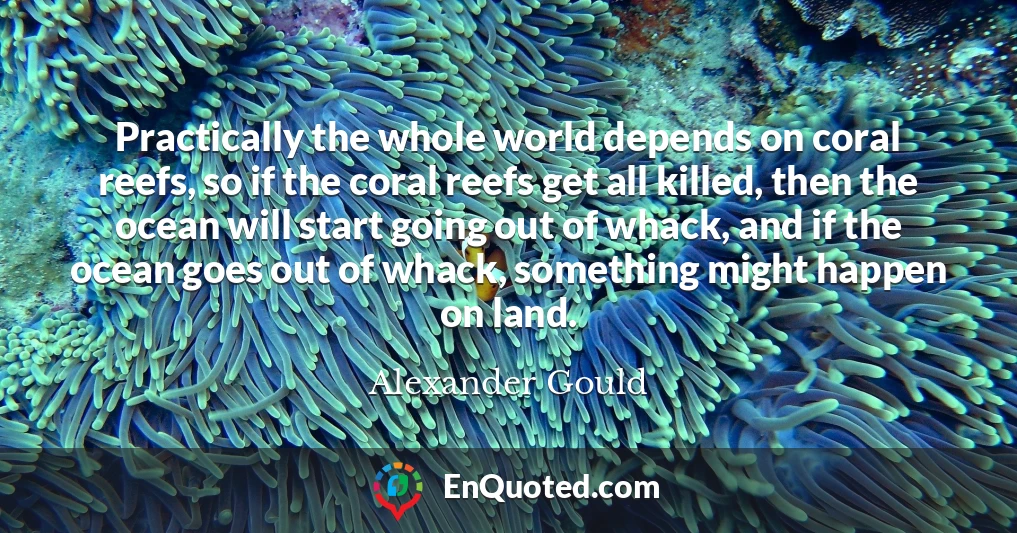 Practically the whole world depends on coral reefs, so if the coral reefs get all killed, then the ocean will start going out of whack, and if the ocean goes out of whack, something might happen on land.