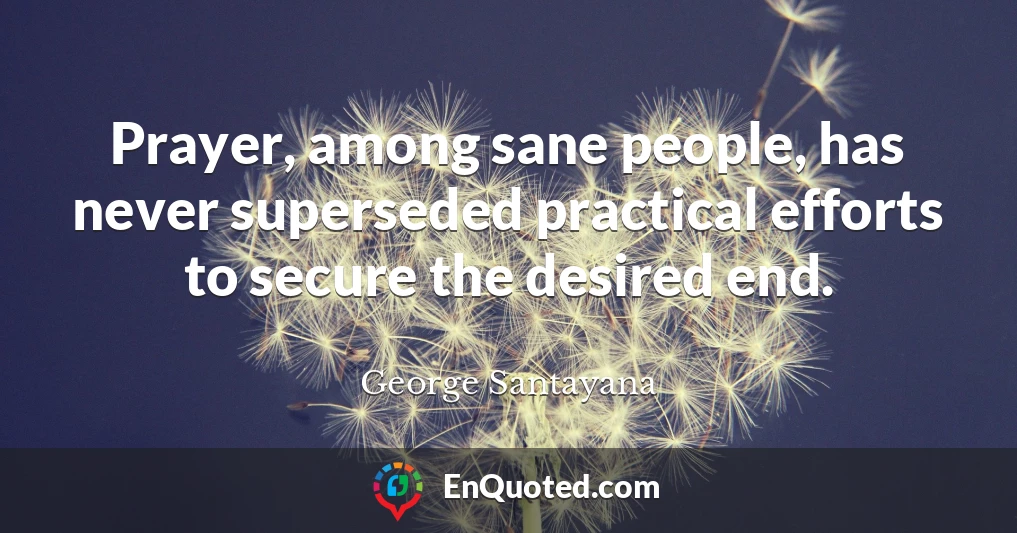Prayer, among sane people, has never superseded practical efforts to secure the desired end.