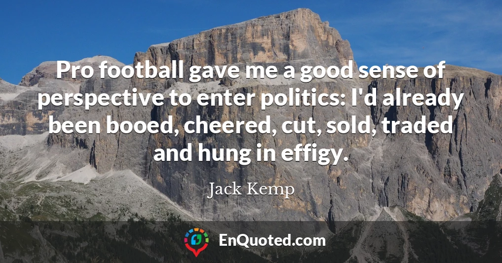 Pro football gave me a good sense of perspective to enter politics: I'd already been booed, cheered, cut, sold, traded and hung in effigy.