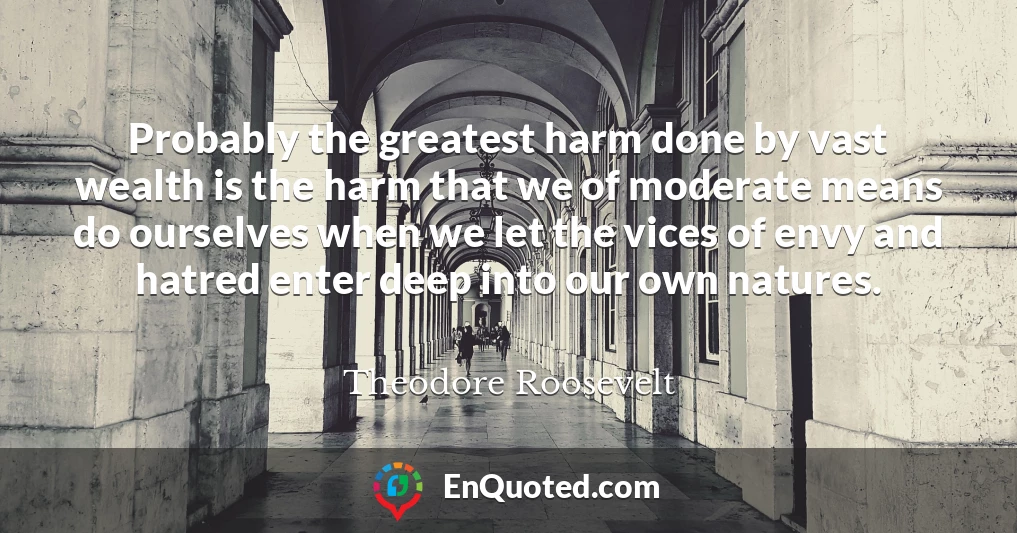 Probably the greatest harm done by vast wealth is the harm that we of moderate means do ourselves when we let the vices of envy and hatred enter deep into our own natures.