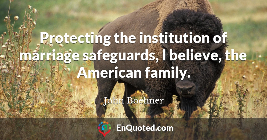 Protecting the institution of marriage safeguards, I believe, the American family.