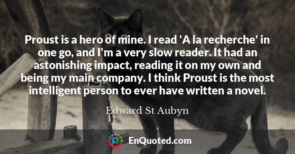Proust is a hero of mine. I read 'A la recherche' in one go, and I'm a very slow reader. It had an astonishing impact, reading it on my own and being my main company. I think Proust is the most intelligent person to ever have written a novel.