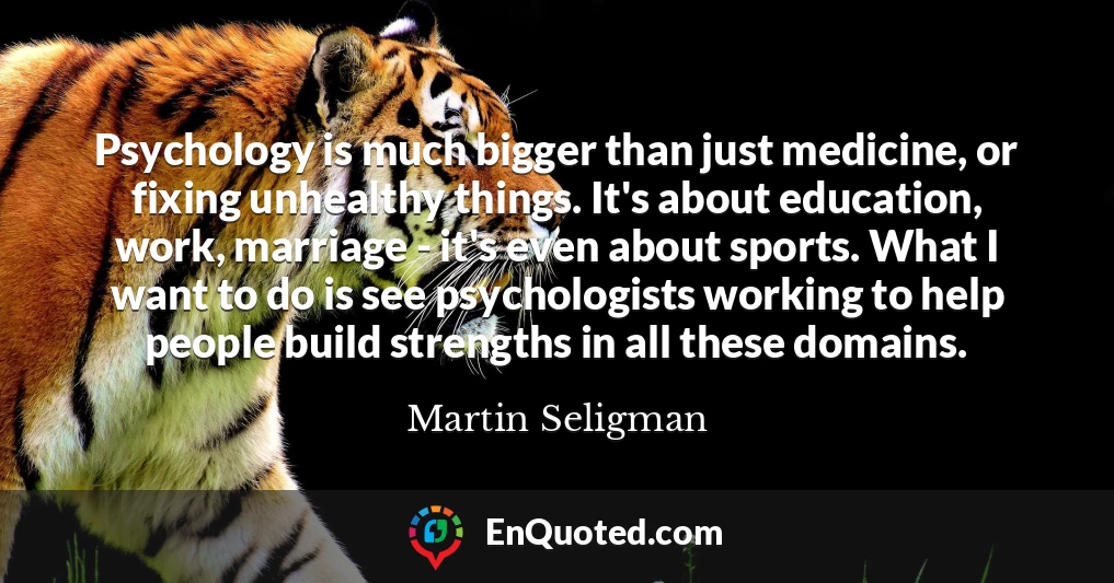 Psychology is much bigger than just medicine, or fixing unhealthy things. It's about education, work, marriage - it's even about sports. What I want to do is see psychologists working to help people build strengths in all these domains.