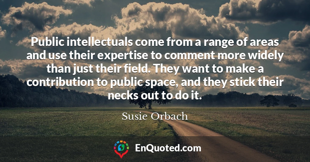 Public intellectuals come from a range of areas and use their expertise to comment more widely than just their field. They want to make a contribution to public space, and they stick their necks out to do it.