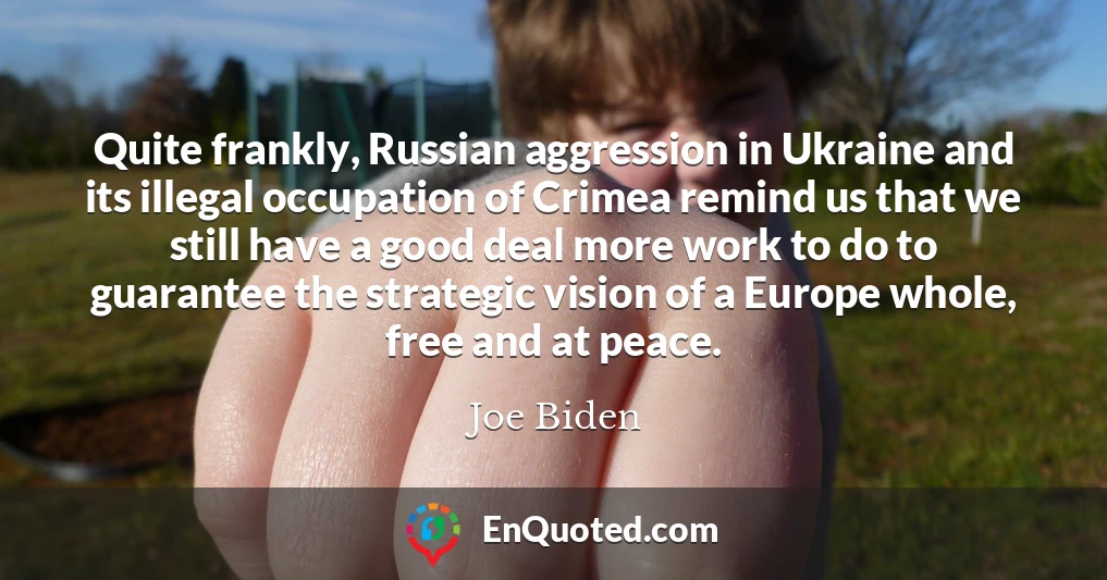 Quite frankly, Russian aggression in Ukraine and its illegal occupation of Crimea remind us that we still have a good deal more work to do to guarantee the strategic vision of a Europe whole, free and at peace.