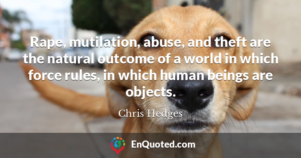 Rape, mutilation, abuse, and theft are the natural outcome of a world in which force rules, in which human beings are objects.