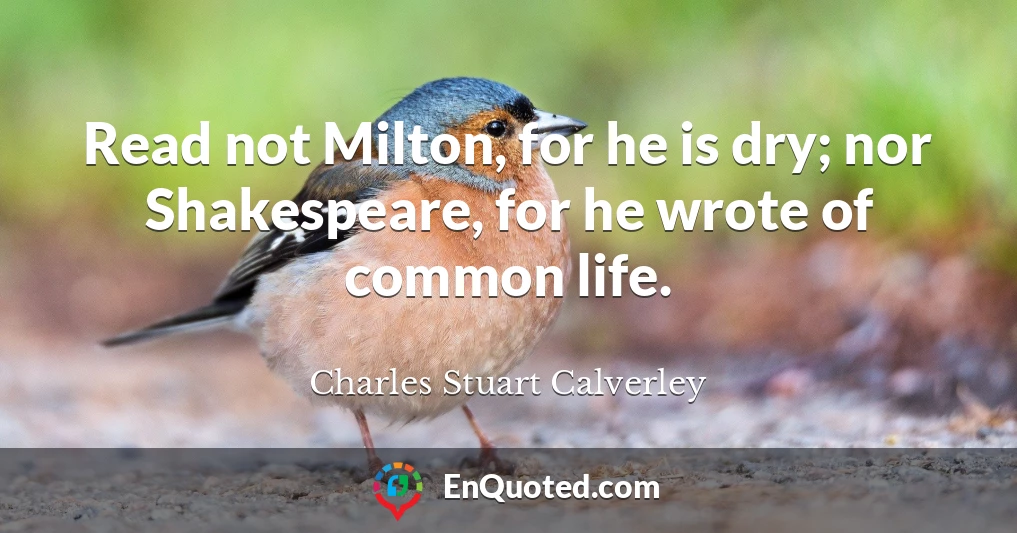 Read not Milton, for he is dry; nor Shakespeare, for he wrote of common life.