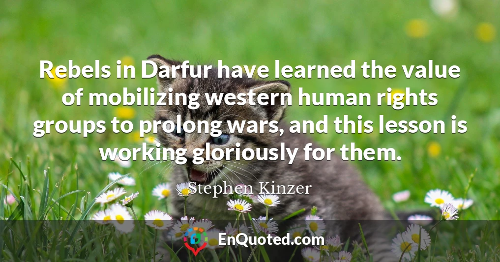Rebels in Darfur have learned the value of mobilizing western human rights groups to prolong wars, and this lesson is working gloriously for them.