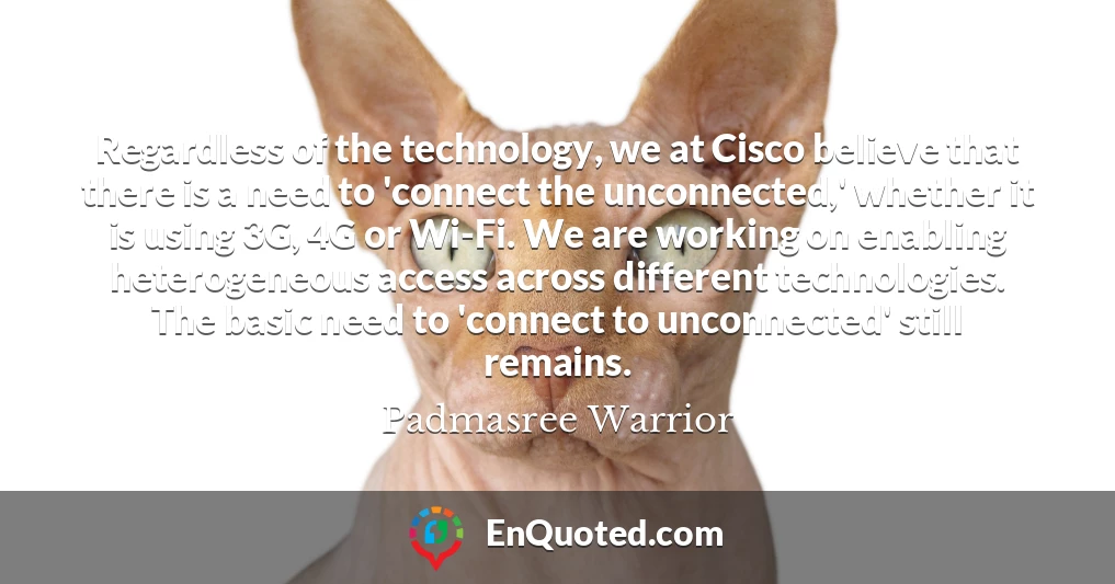 Regardless of the technology, we at Cisco believe that there is a need to 'connect the unconnected,' whether it is using 3G, 4G or Wi-Fi. We are working on enabling heterogeneous access across different technologies. The basic need to 'connect to unconnected' still remains.