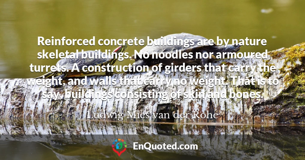 Reinforced concrete buildings are by nature skeletal buildings. No noodles nor armoured turrets. A construction of girders that carry the weight, and walls that carry no weight. That is to say, buildings consisting of skin and bones.