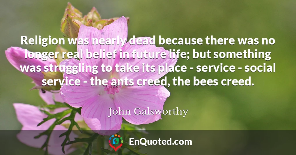 Religion was nearly dead because there was no longer real belief in future life; but something was struggling to take its place - service - social service - the ants creed, the bees creed.