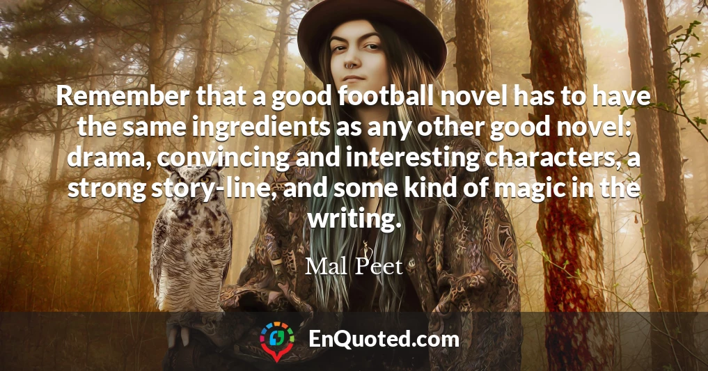 Remember that a good football novel has to have the same ingredients as any other good novel: drama, convincing and interesting characters, a strong story-line, and some kind of magic in the writing.