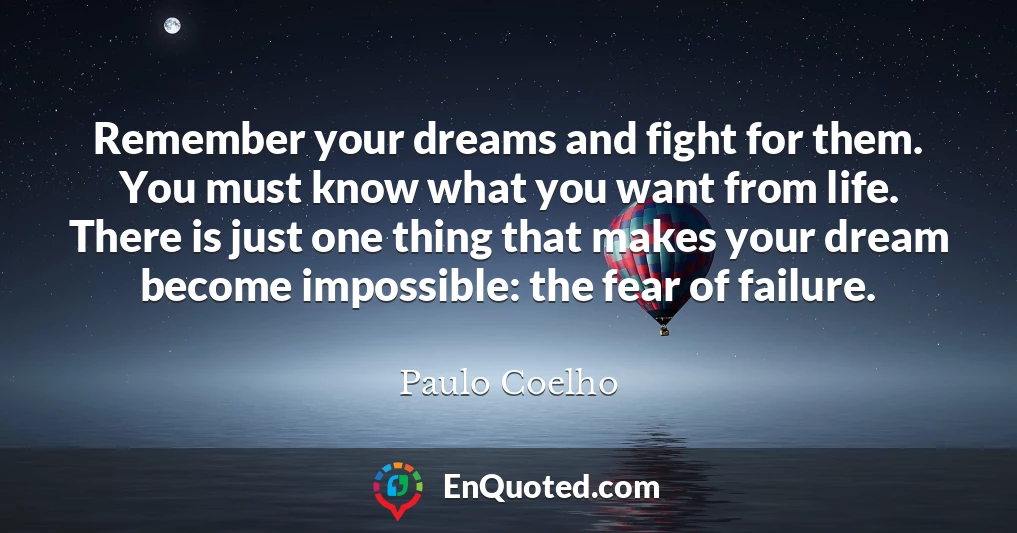 Remember your dreams and fight for them. You must know what you want from life. There is just one thing that makes your dream become impossible: the fear of failure.