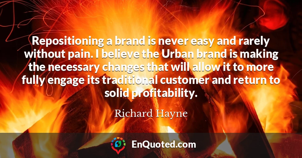Repositioning a brand is never easy and rarely without pain. I believe the Urban brand is making the necessary changes that will allow it to more fully engage its traditional customer and return to solid profitability.