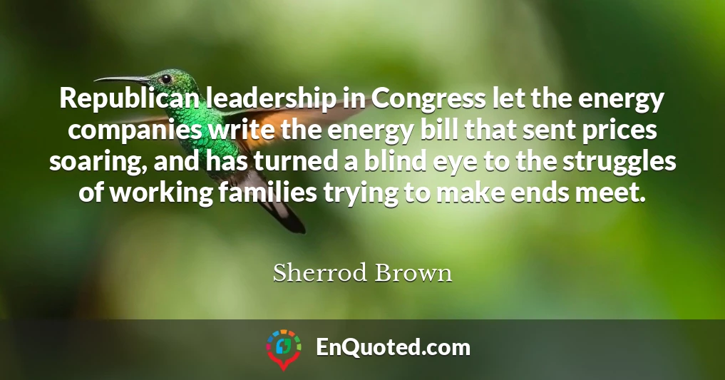 Republican leadership in Congress let the energy companies write the energy bill that sent prices soaring, and has turned a blind eye to the struggles of working families trying to make ends meet.