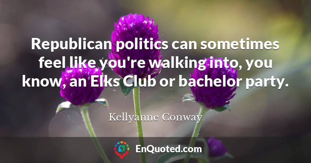 Republican politics can sometimes feel like you're walking into, you know, an Elks Club or bachelor party.