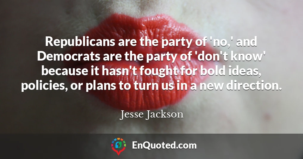 Republicans are the party of 'no,' and Democrats are the party of 'don't know' because it hasn't fought for bold ideas, policies, or plans to turn us in a new direction.