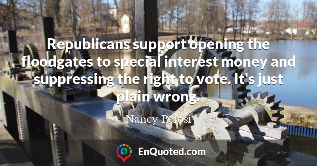 Republicans support opening the floodgates to special interest money and suppressing the right to vote. It's just plain wrong.