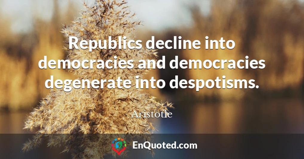 Republics decline into democracies and democracies degenerate into despotisms.