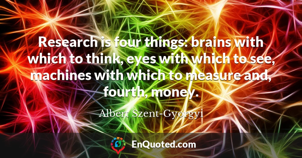 Research is four things: brains with which to think, eyes with which to see, machines with which to measure and, fourth, money.