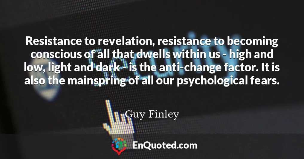 Resistance to revelation, resistance to becoming conscious of all that dwells within us - high and low, light and dark - is the anti-change factor. It is also the mainspring of all our psychological fears.