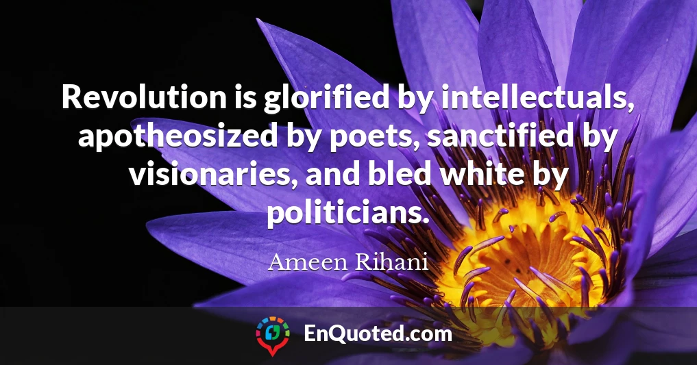 Revolution is glorified by intellectuals, apotheosized by poets, sanctified by visionaries, and bled white by politicians.