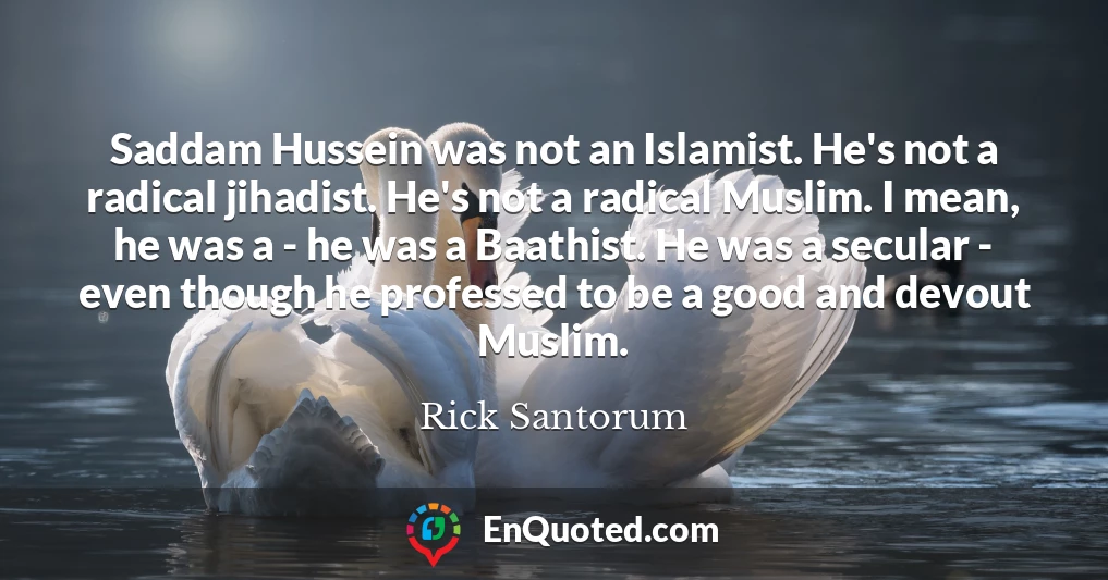 Saddam Hussein was not an Islamist. He's not a radical jihadist. He's not a radical Muslim. I mean, he was a - he was a Baathist. He was a secular - even though he professed to be a good and devout Muslim.