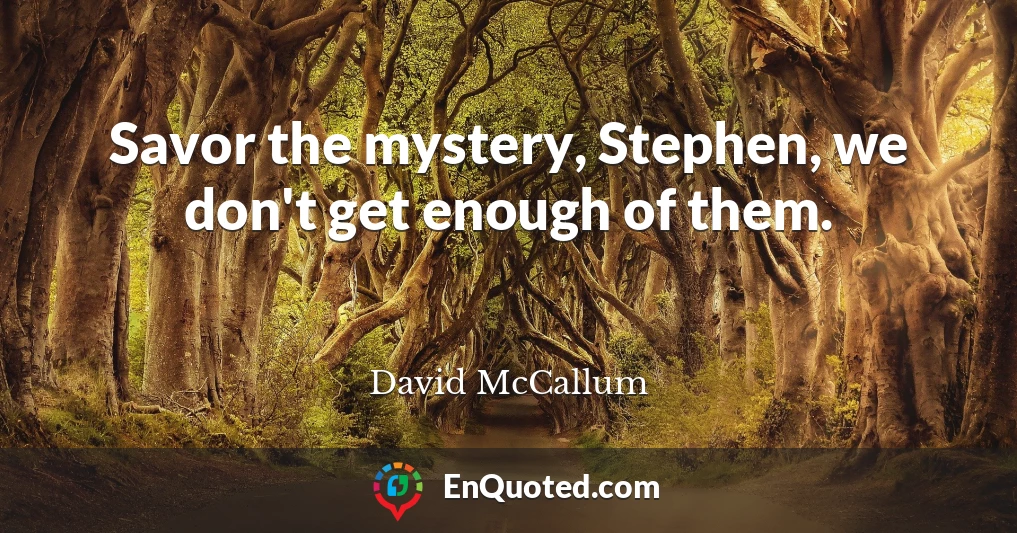 Savor the mystery, Stephen, we don't get enough of them.