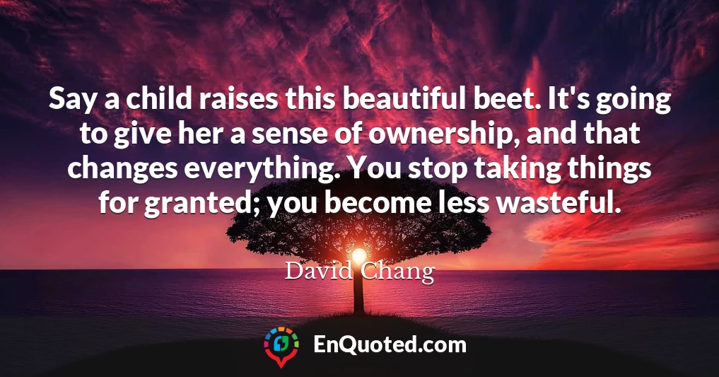 Say a child raises this beautiful beet. It's going to give her a sense of ownership, and that changes everything. You stop taking things for granted; you become less wasteful.