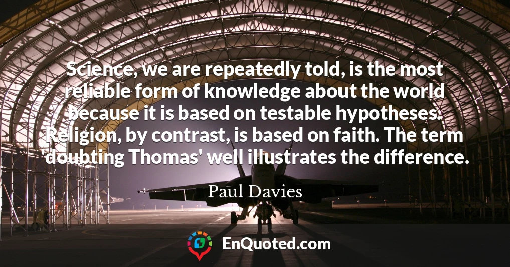Science, we are repeatedly told, is the most reliable form of knowledge about the world because it is based on testable hypotheses. Religion, by contrast, is based on faith. The term 'doubting Thomas' well illustrates the difference.