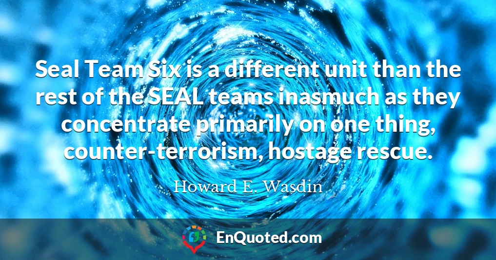 Seal Team Six is a different unit than the rest of the SEAL teams inasmuch as they concentrate primarily on one thing, counter-terrorism, hostage rescue.