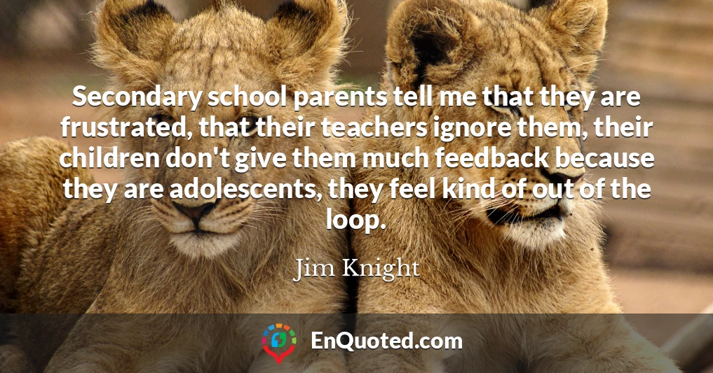 Secondary school parents tell me that they are frustrated, that their teachers ignore them, their children don't give them much feedback because they are adolescents, they feel kind of out of the loop.