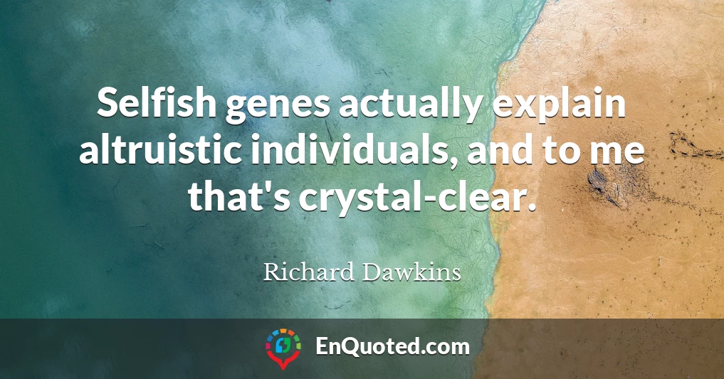 Selfish genes actually explain altruistic individuals, and to me that's crystal-clear.