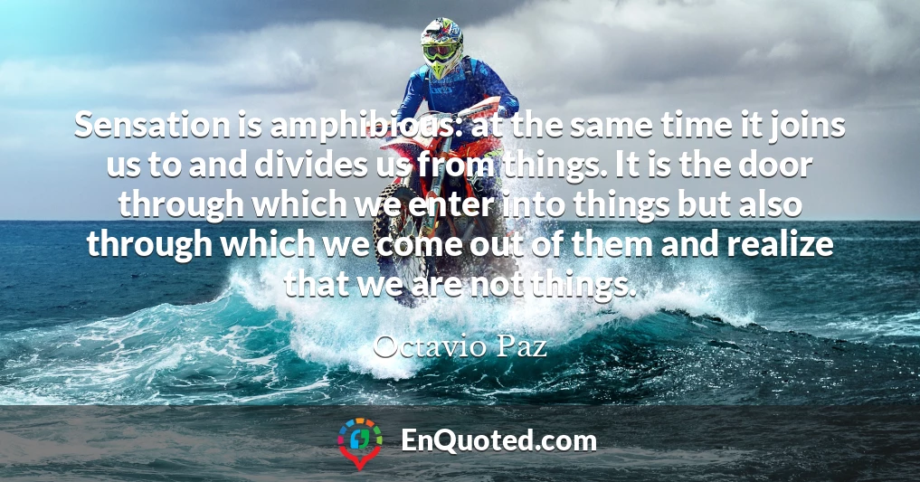 Sensation is amphibious: at the same time it joins us to and divides us from things. It is the door through which we enter into things but also through which we come out of them and realize that we are not things.