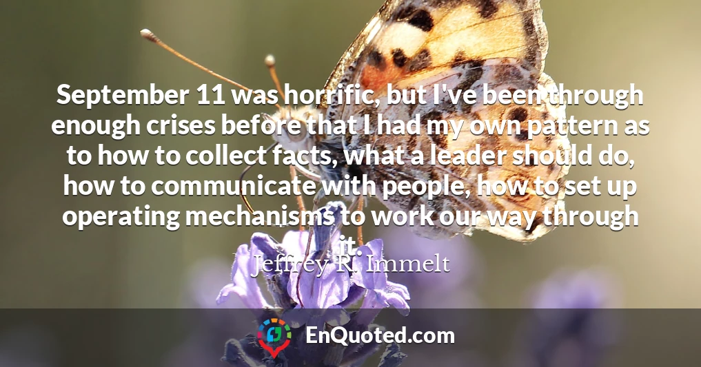 September 11 was horrific, but I've been through enough crises before that I had my own pattern as to how to collect facts, what a leader should do, how to communicate with people, how to set up operating mechanisms to work our way through it.